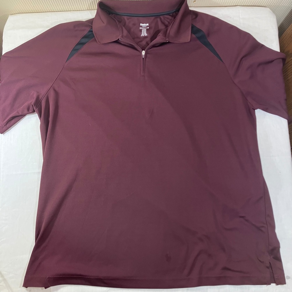 Reebok Golf Mens PlayDry Quarter Zip Polo Shirt Maroon Burgundy 2XL Short Sleeve